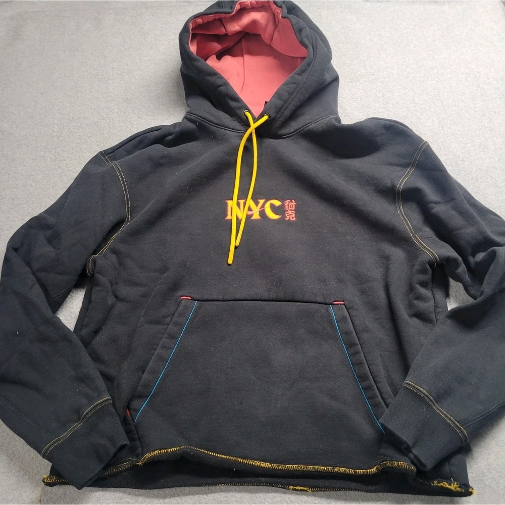 Nike Sportswear NYC Hoodie Black Yellow Contrast Stitch Mens Medium Streetwear